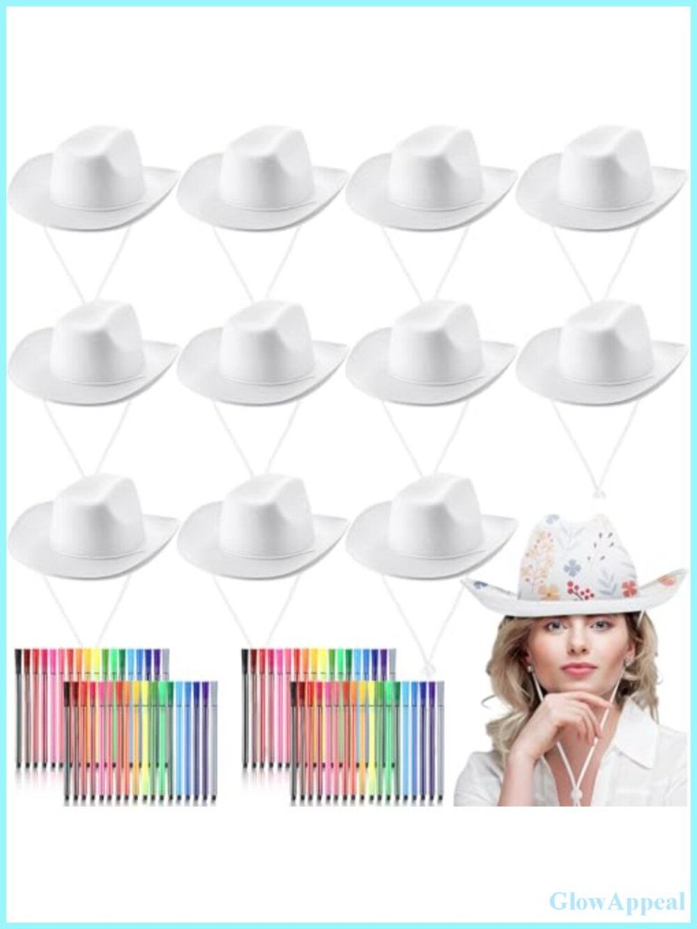 DIY White Cowboy Hats with Markers, Adjustable Felt Hat, Craft Set